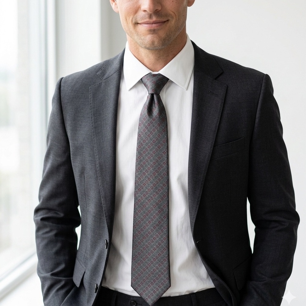 NORDSTROM Vintage 100% Silk Tie | Hand Sewn by Cantini Italy | Grey Geometric